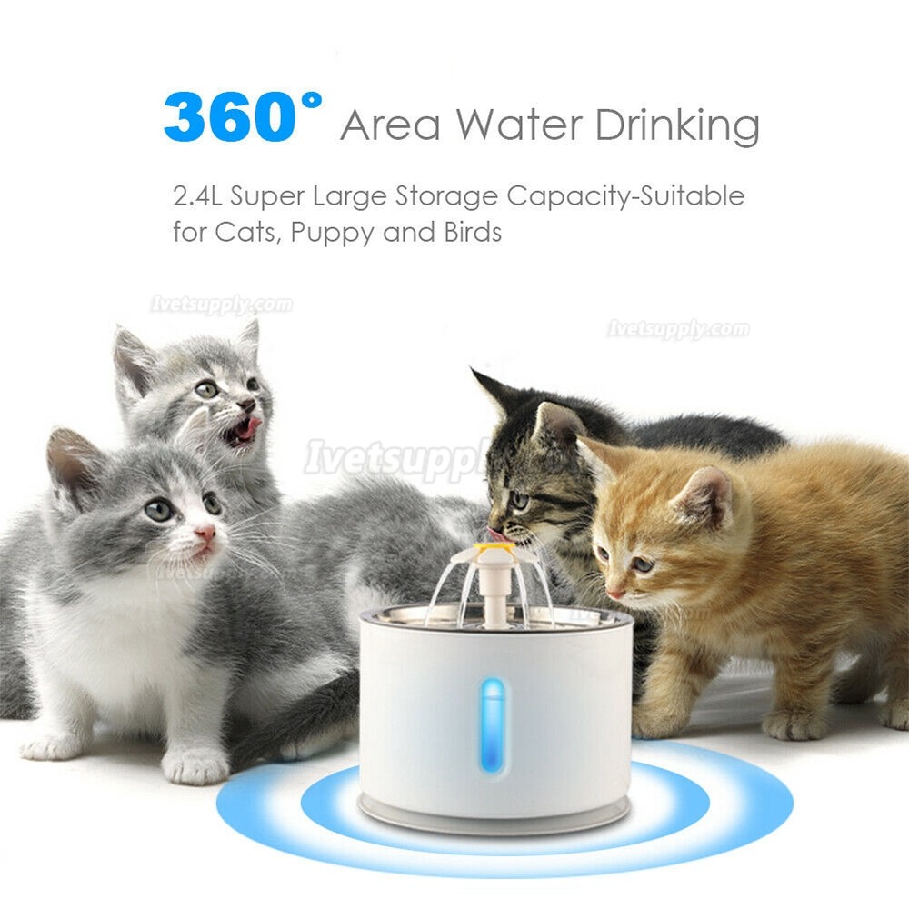 2.4L Automatic Electric Pet Water Fountain Cat Dog Drinking Dispenser +3 Filters